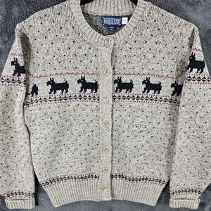 Lands End Wool Scottie Dog Lover Knit Oatmeal Cardigan Sweater Womens Medium